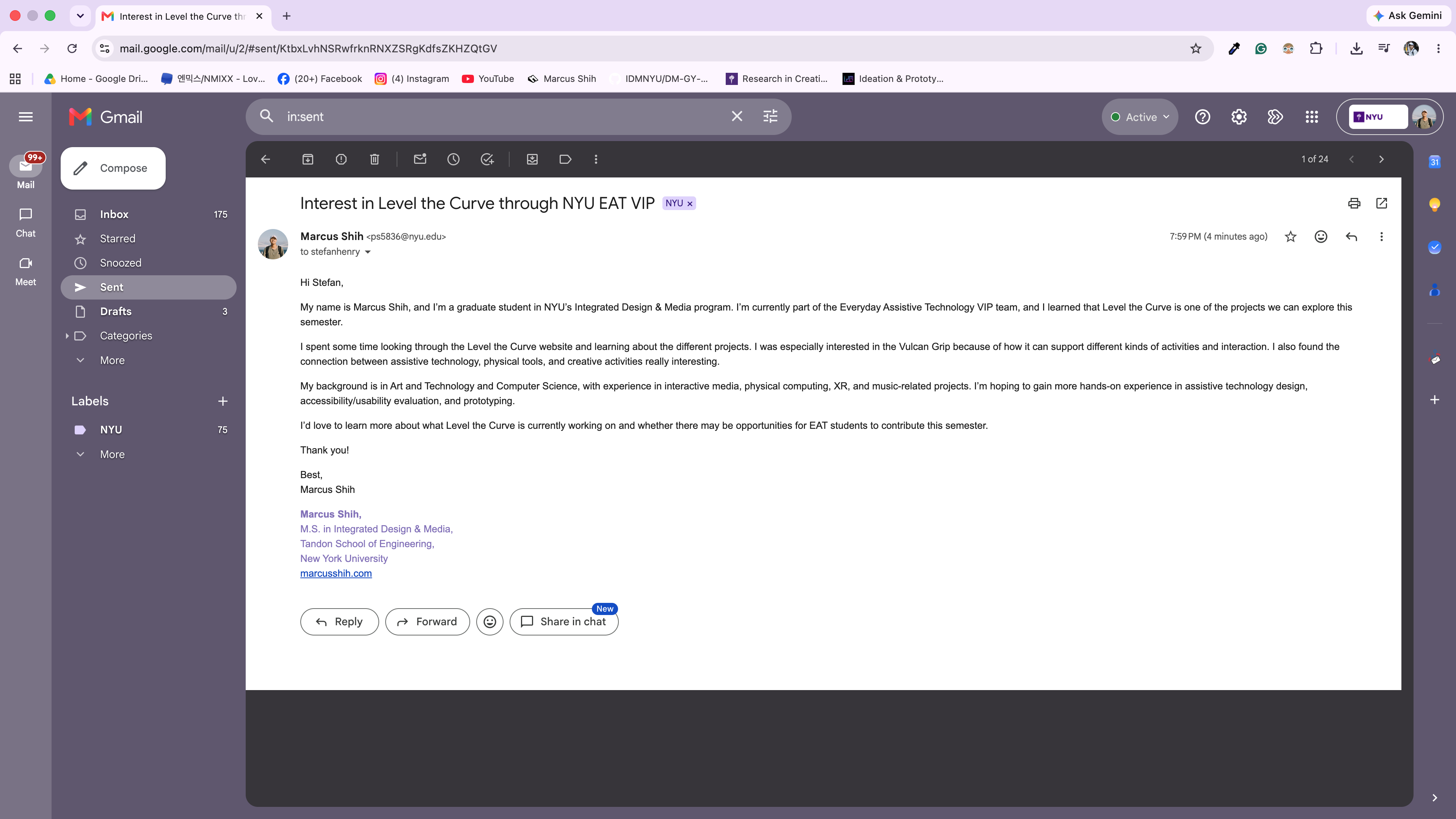 Screenshot of email correspondence about Level the Curve