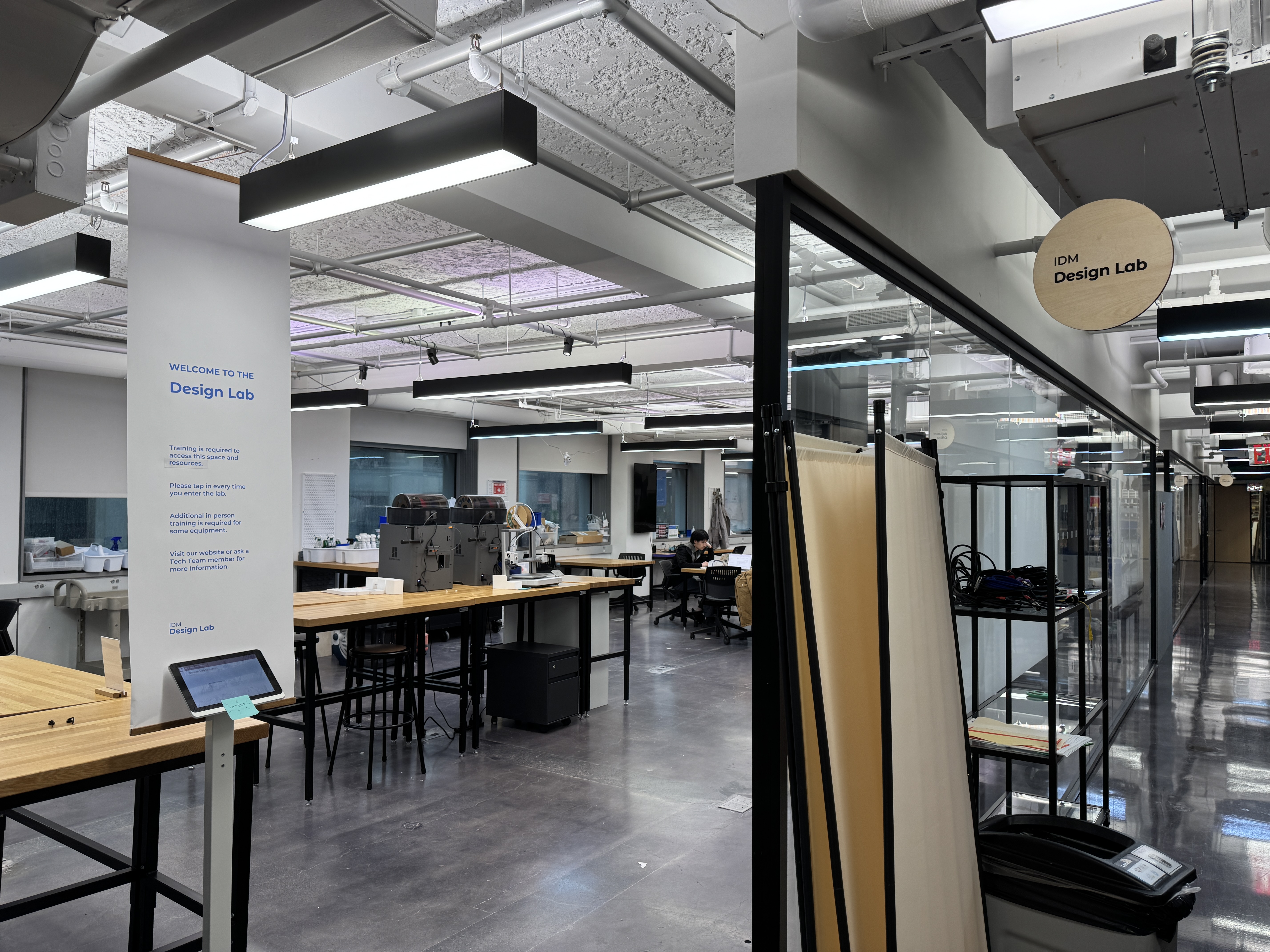 Entrance to the IDM Design Lab and its fabrication workspace.